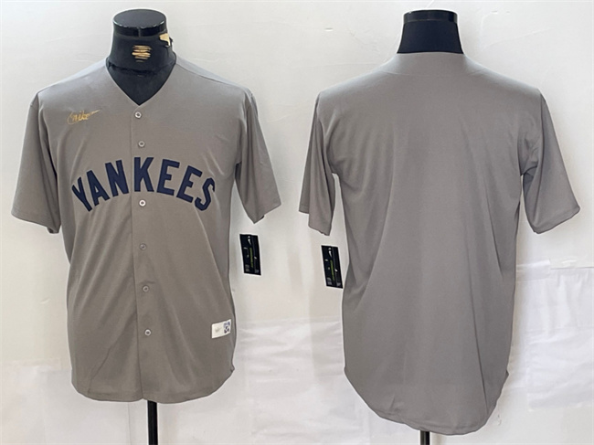 Men's New York Yankees Blank Grey Cool Base Stitched Baseball Jersey